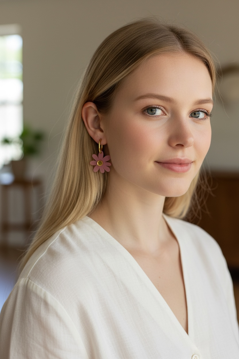 Pink Marble Daisy Hoops