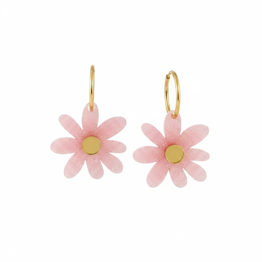 Pink Marble Daisy Hoops