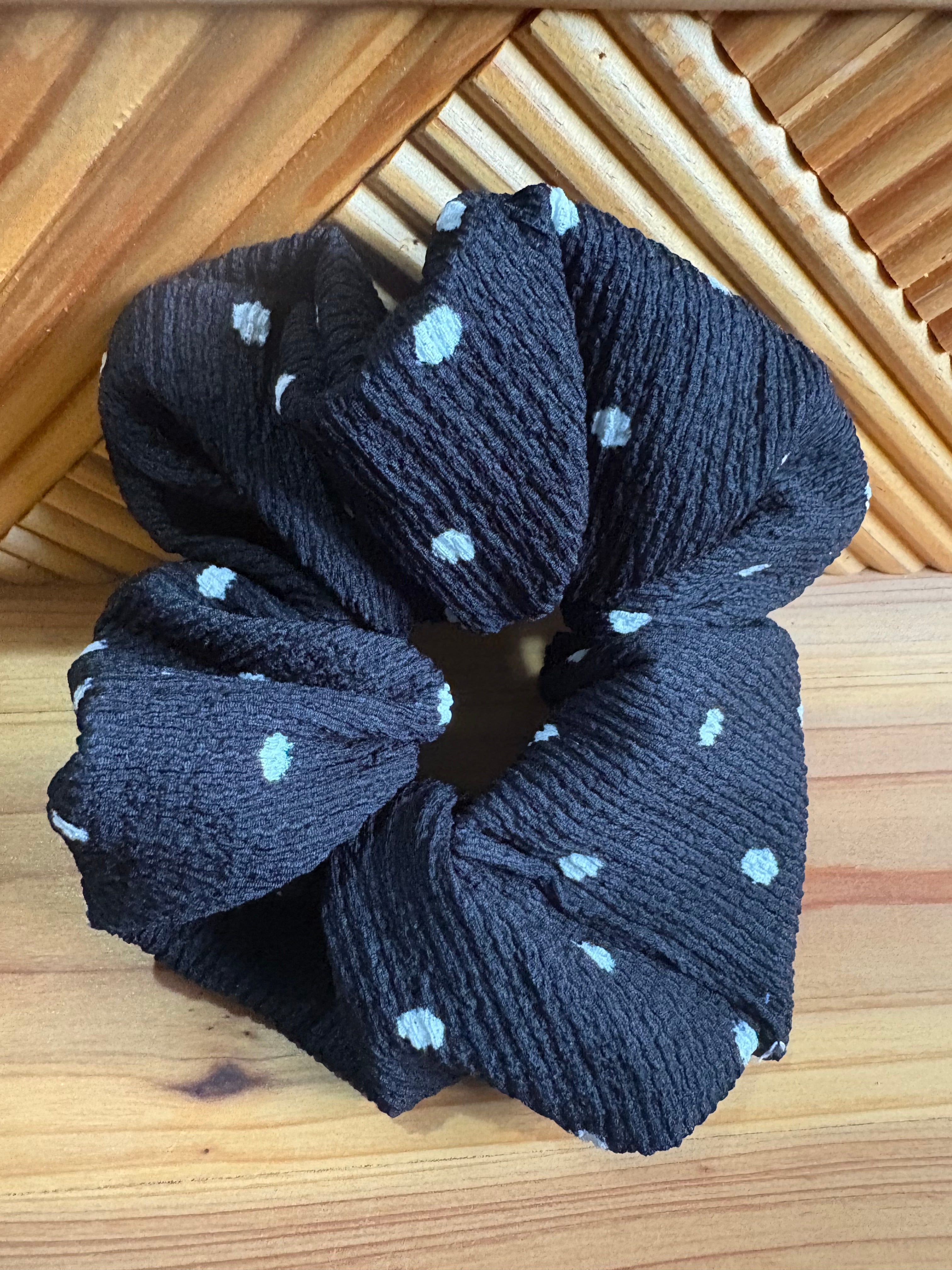 Black and White Polka Dot Scrunchie