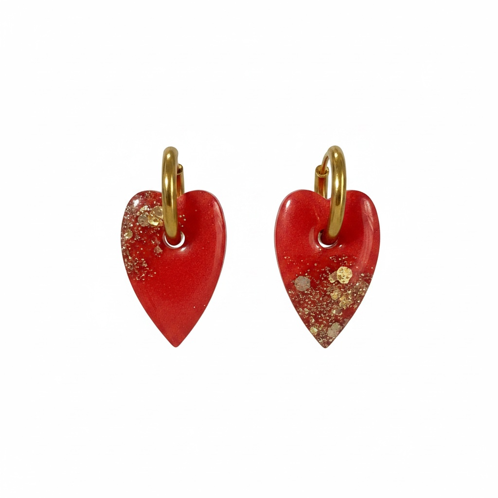 Red Resin Heart Hoops