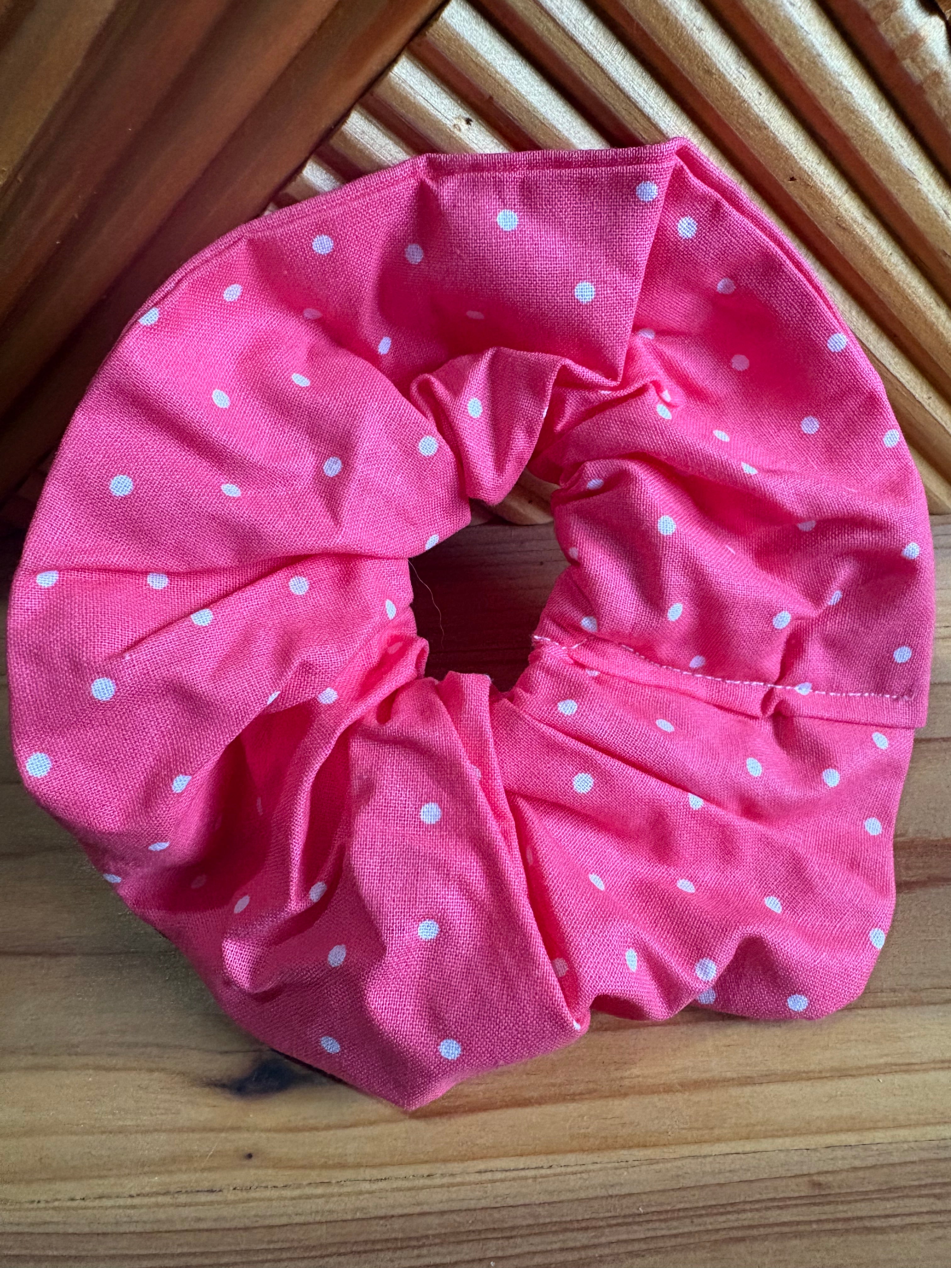 Coral Dots Scrunchie