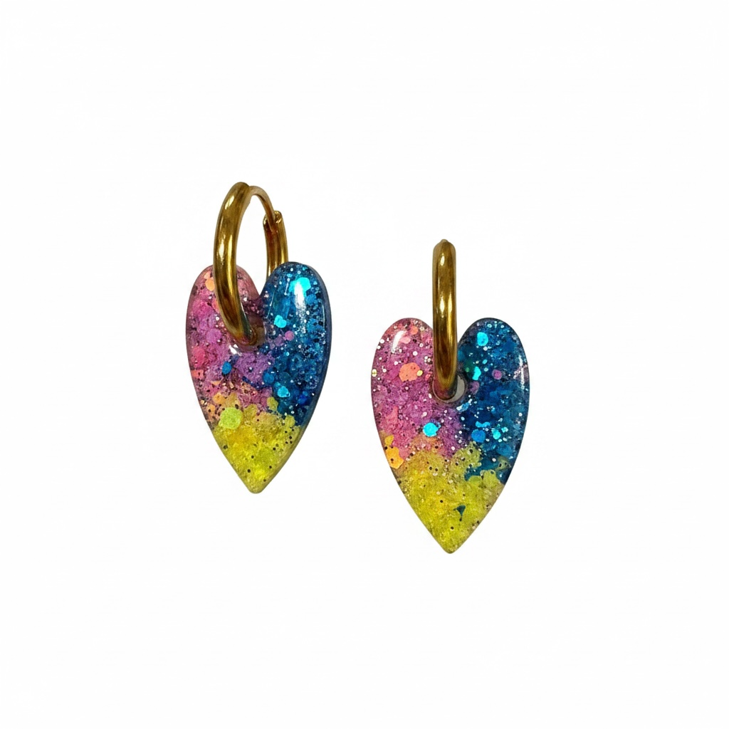 Small Tri Colour Heart Hoops