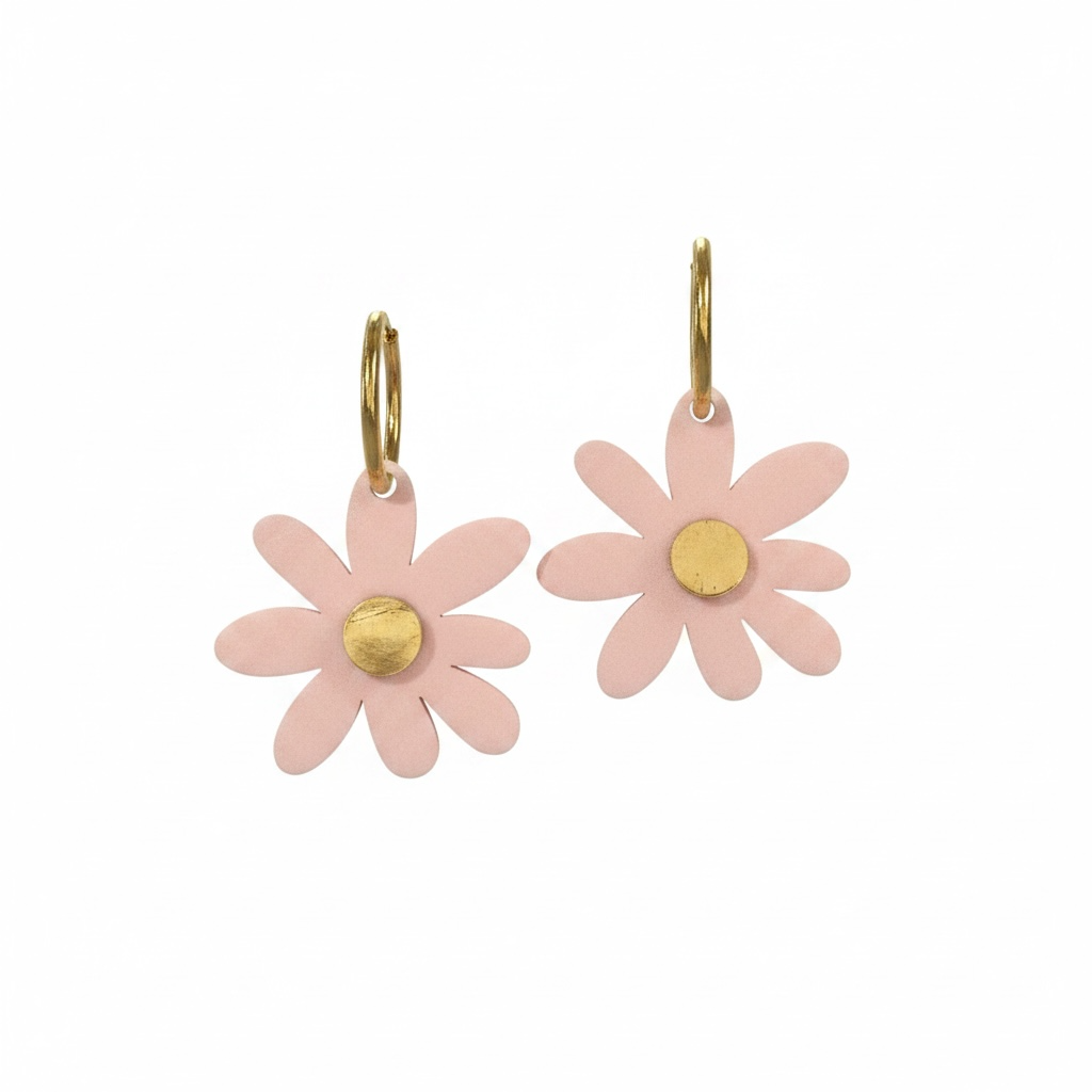 Pastel Pink Daisy Hoops