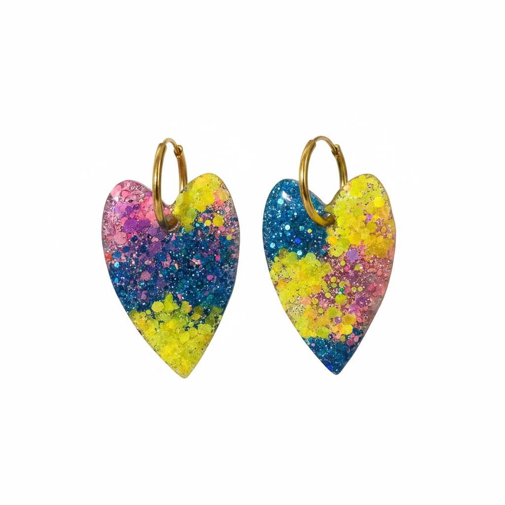 Large Tri Colour Heart Hoops