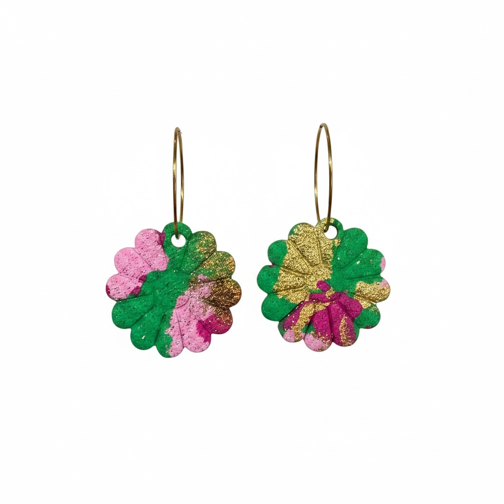 Green Flower Patchwork Hoops