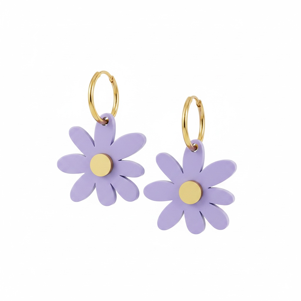 Purple Daisy Hoops
